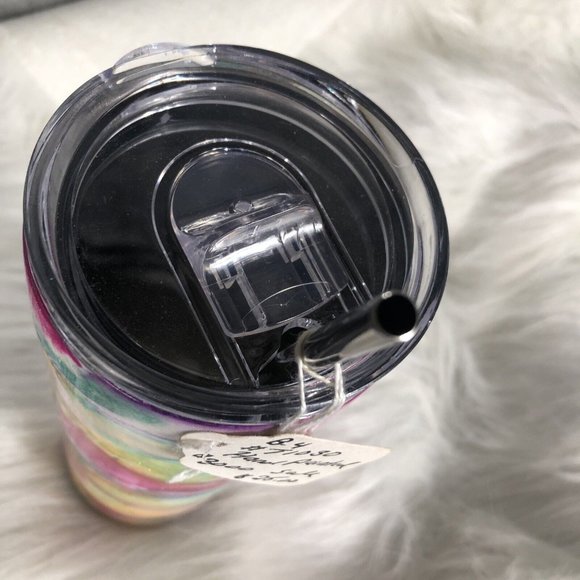20 Ounce Tumbler Hand-Painted Pinks Pearl Teal Yellow Lid And Straw - Picture 13 of 16